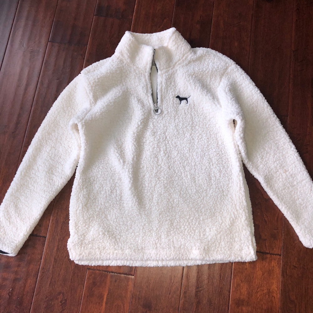White fuzzy Victoria’s Secret Pink Zip Up Pullover